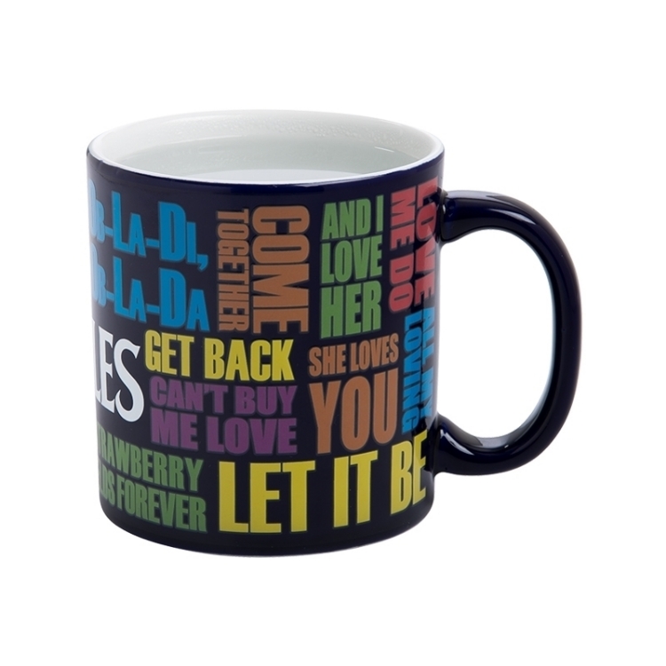 Picture of Beatles Mugs: The Beatles "Song Titles Drop T" Heat Reactive 20oz Ceramic Mug