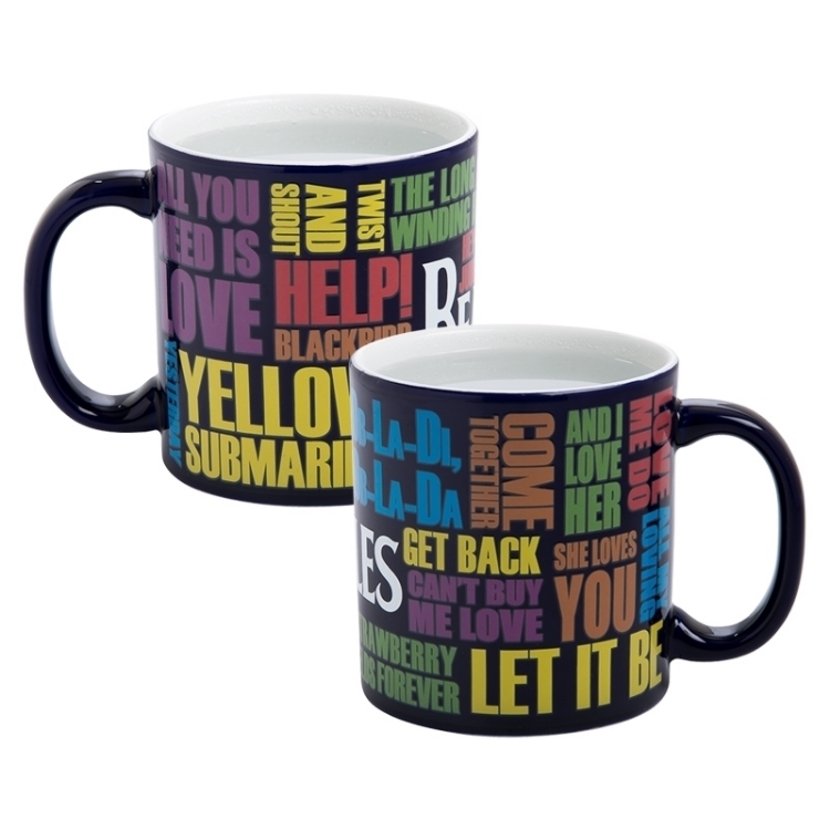 Picture of Beatles Mugs: The Beatles "Song Titles Drop T" Heat Reactive 20oz Ceramic Mug