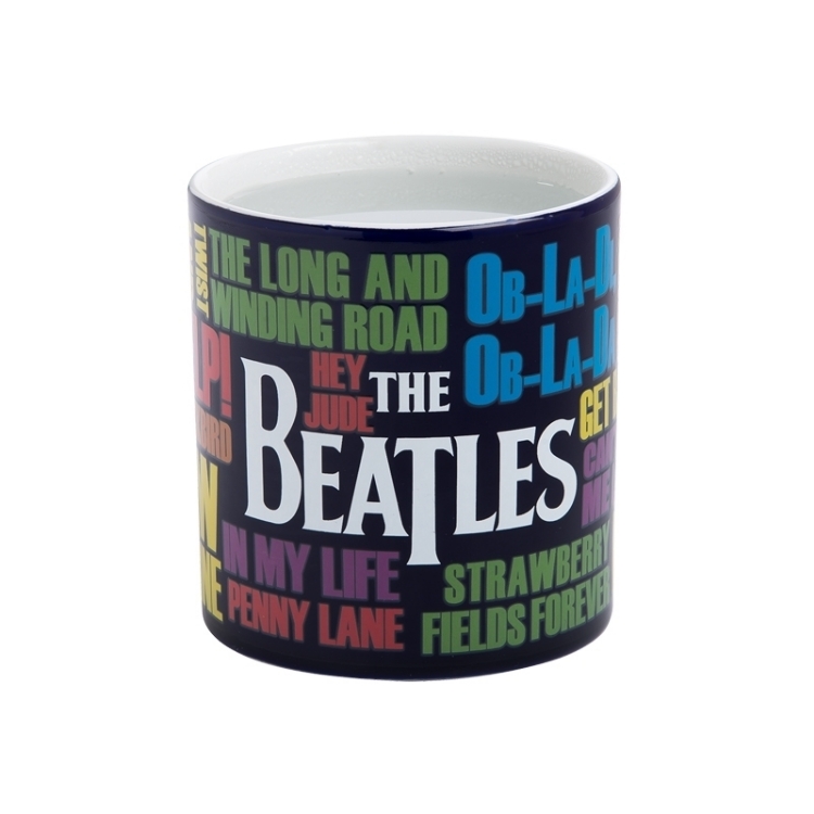 Picture of Beatles Mugs: The Beatles "Song Titles Drop T" Heat Reactive 20oz Ceramic Mug