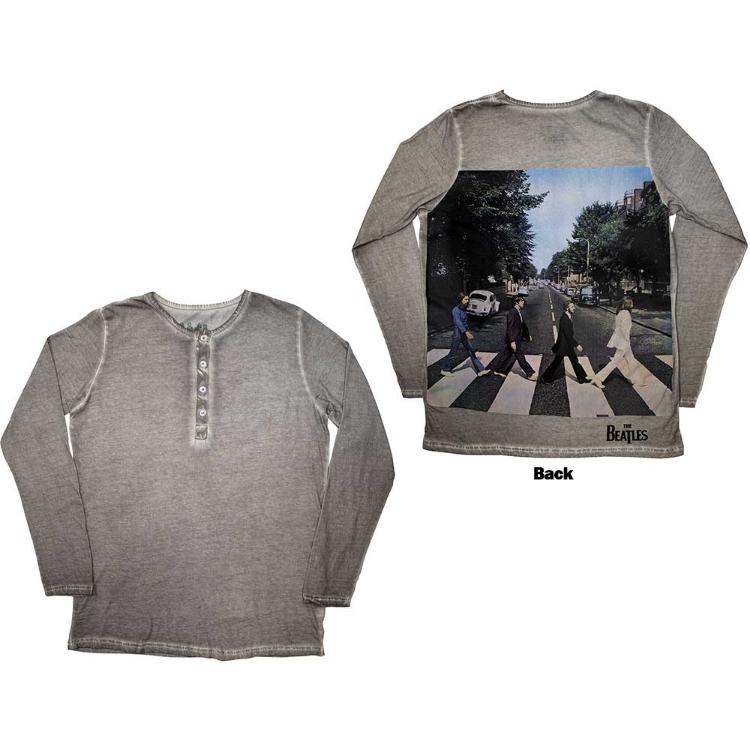 Picture of Beatles Adult T-Shirt: Abbey Road Crossing in Silver Grey Henley Long Sleeve