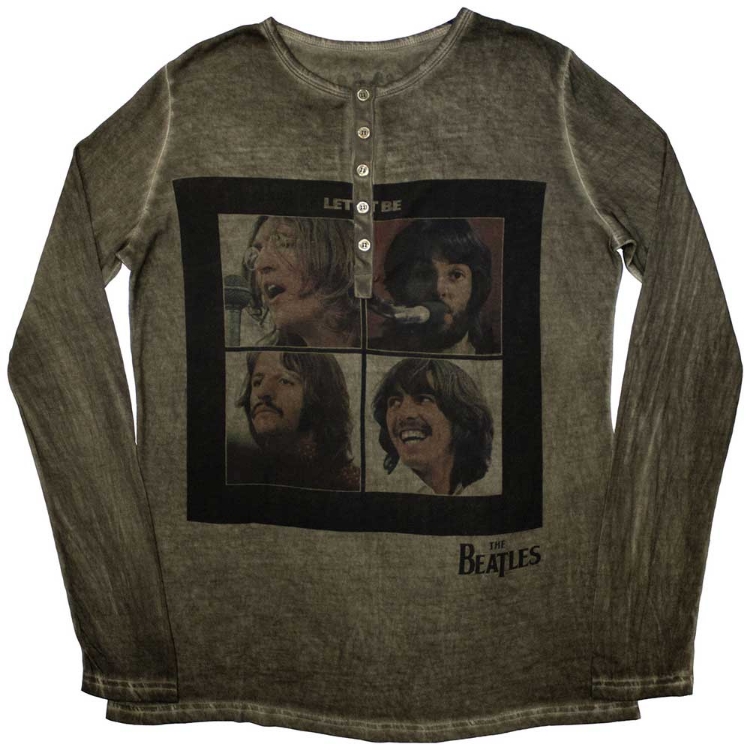 Picture of Beatles Adult T-Shirt: Let it Be Henley Long Sleeve Khaki Green